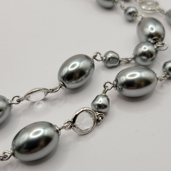 Talbots double strand silver heavy oval bead necklace bezel set clear rhinestone - Picture 3 of 11